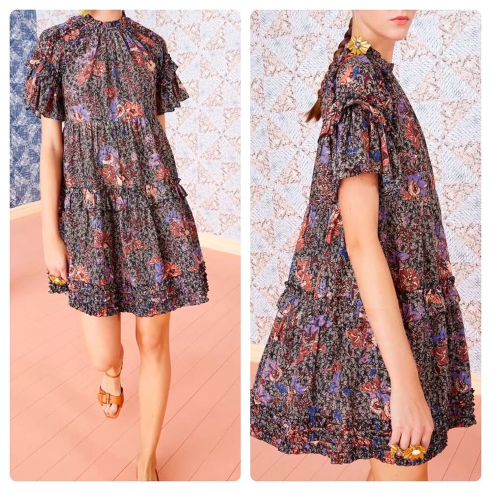 Ulla Johnson Delia Ruffled Floral Dress Jet